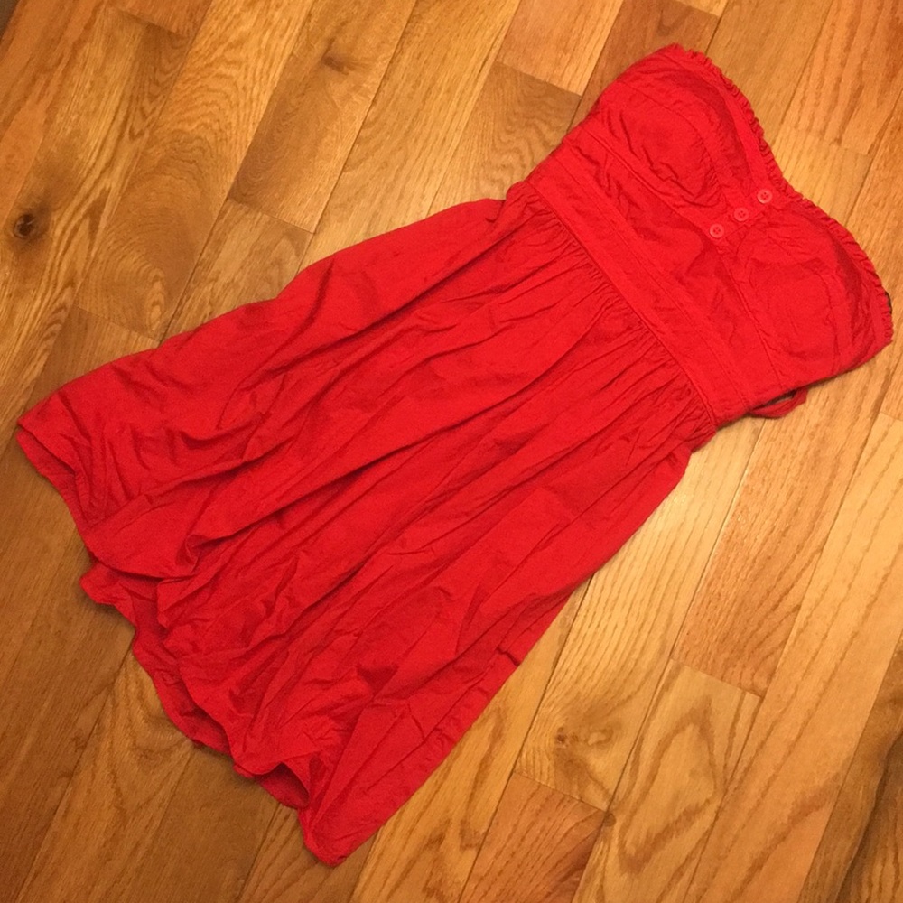 Juniors Red strapless cotton dress